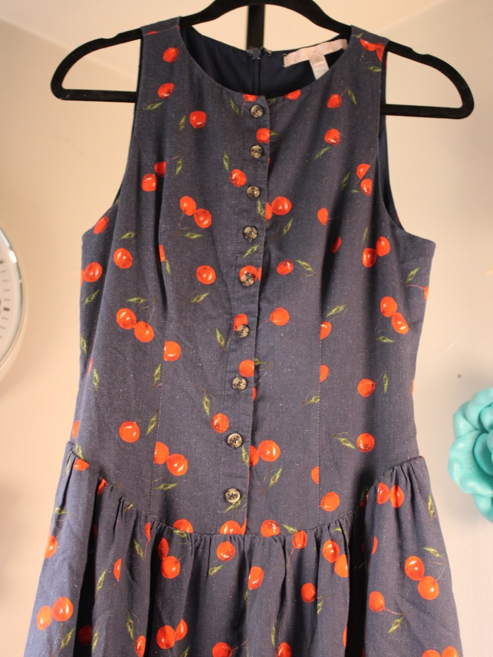 Navy Cherry Print Halter Sundress - Picture 4 of 13